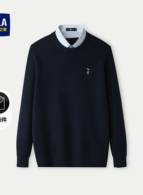 HLA/海澜之家艺术家ZOLA联名双领针织衫25秋新款时尚绣花假两件男