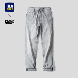 26春夏新绣花锥形九分裤 wowo熊猫系列牛仔裤 男 海澜之家panda HLA