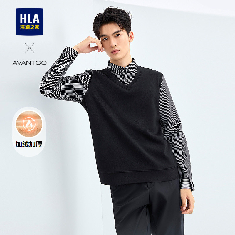 海澜之家假两件柔软加绒针织衫