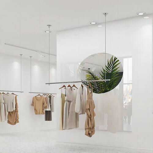 凯尼诗服装展示架不锈钢吊架升降挂衣杆女装店银色橱窗钢丝吊挂