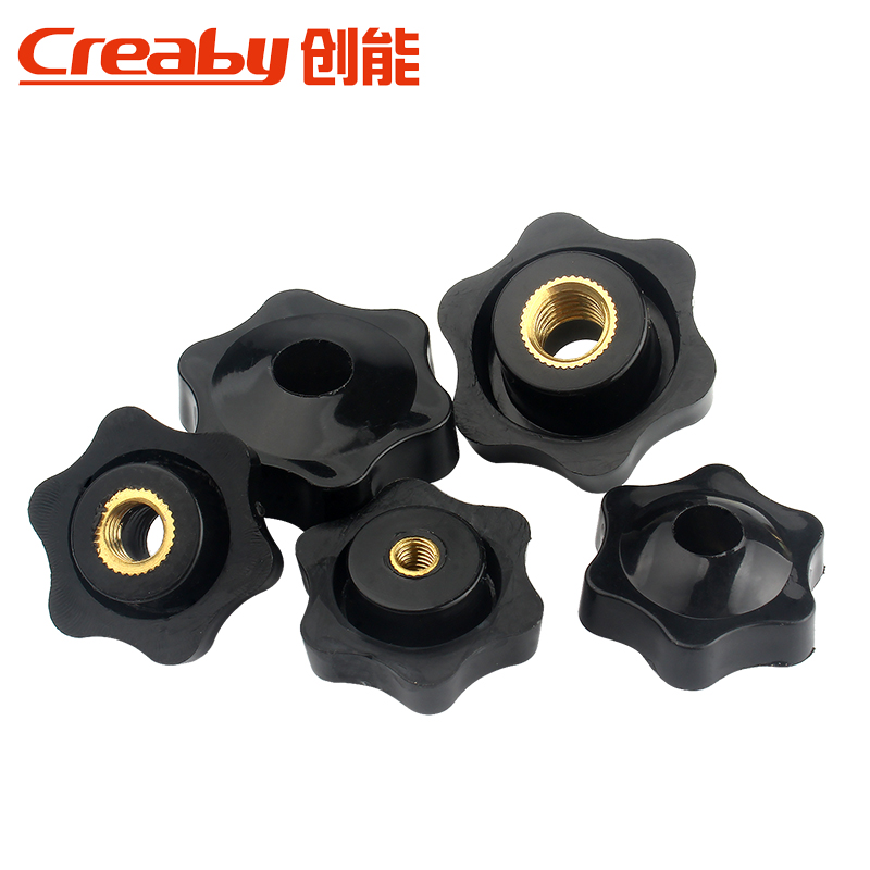 通孔梅花手d柄螺母六星把手胶木手轮手拧旋钮铜芯螺丝帽M5M6M8M10