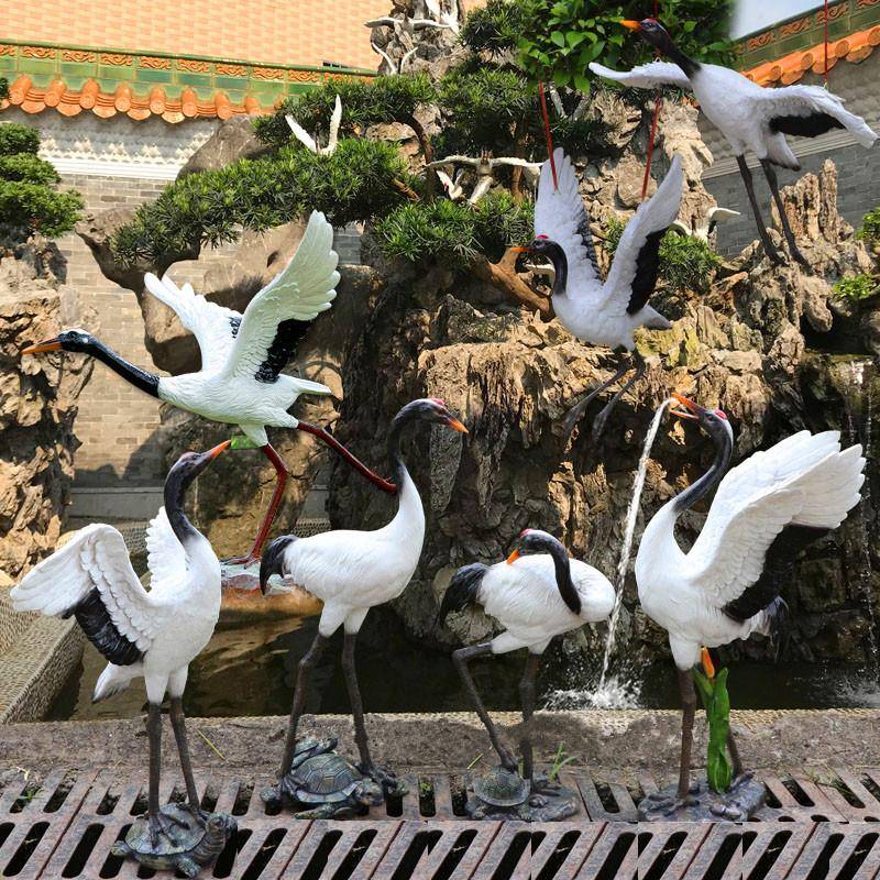 水仿摆真雕塑仙鹤模型丹YFC顶鹤件装道具花园庭院假山景观大鱼池