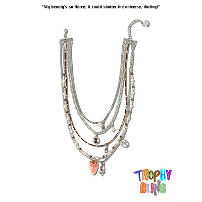 TROPHYBLING丨草莓拿铁粉色多层叠链项链