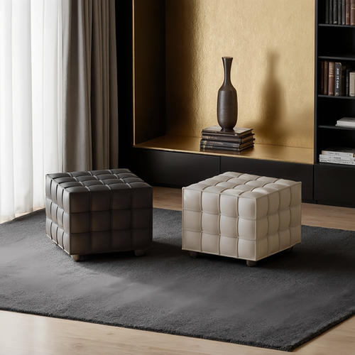 意式极简头层牛皮魔方凳