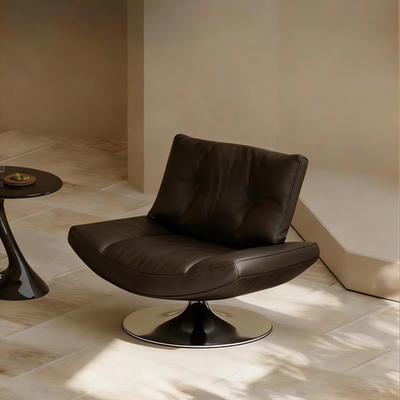 意式极简可旋转单人沙发真皮休闲椅小户型客厅高端轻奢高级感简约