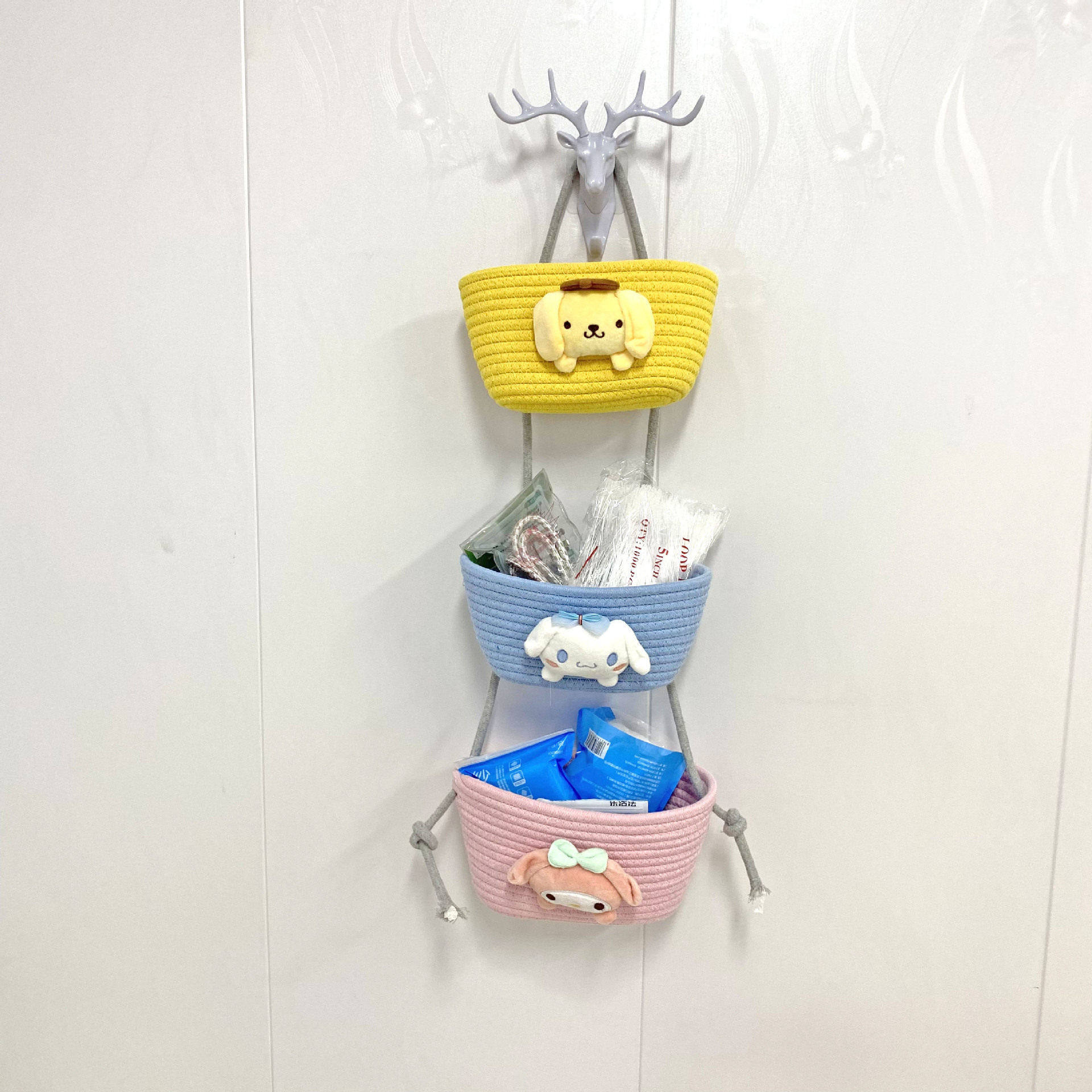 三层棉绳编织筐壁挂篮多巴胺吊篮宿舍房间门后手工挂式收纳筐,收纳整理,脏衣篮,淘宝优惠券,粉丝福利购,淘宝优惠卷
