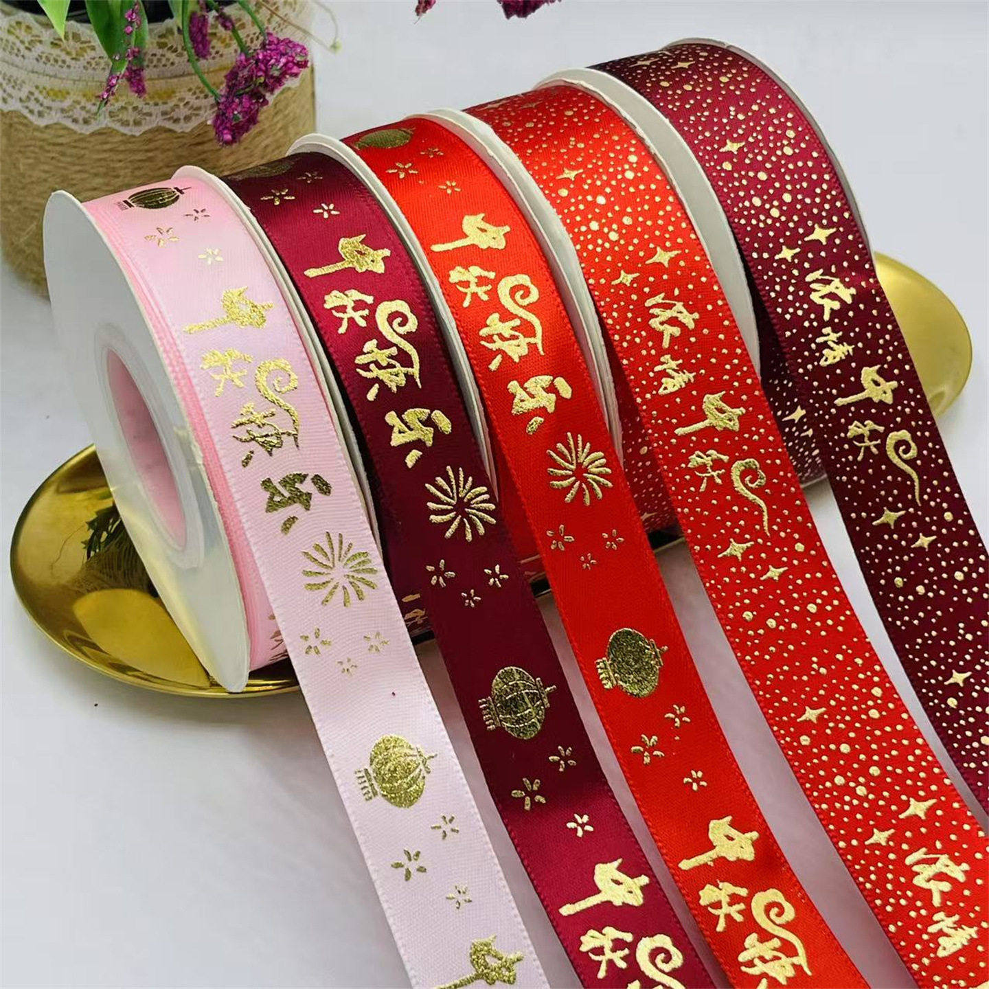 中秋丝带喜庆节日包装彩带八月十五礼品盒水果装饰带红飘带缎带