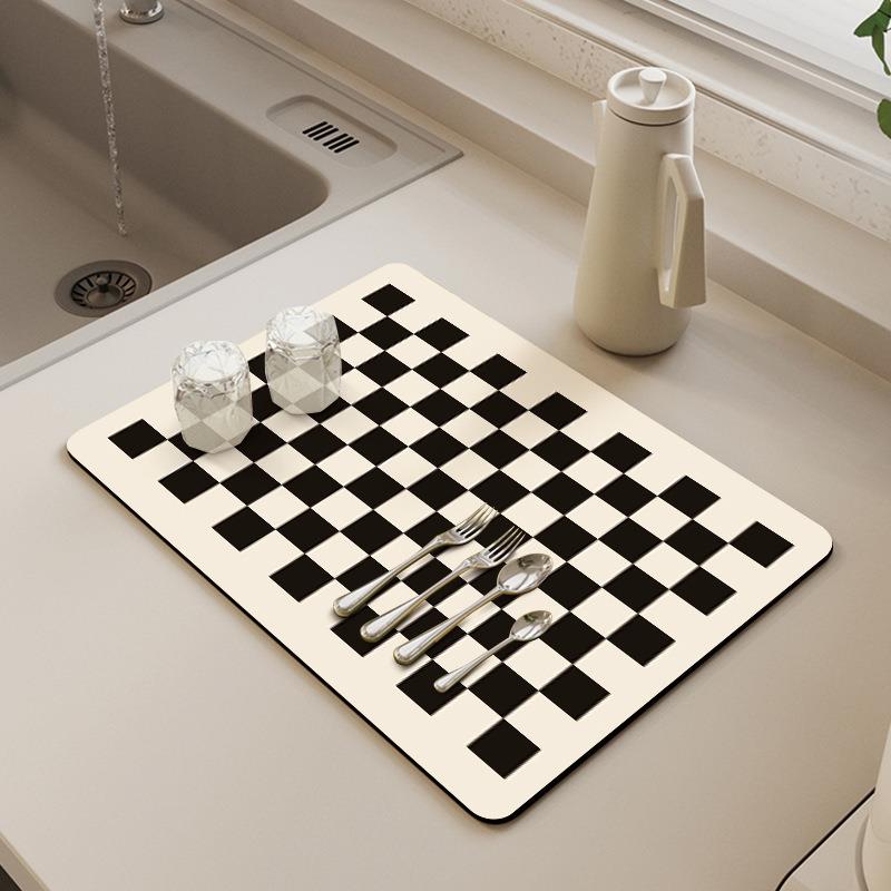 棋盘格厨房台面吸水垫子洗手台可擦免洗硅藻泥沥水垫桌面隔热杯垫