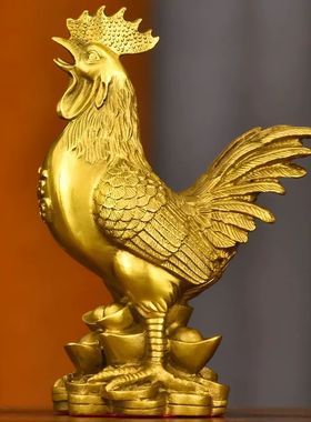室内室内纯铜公鸡铜鸡金钱福字鸡铜金鸡报晓摆件家居风水