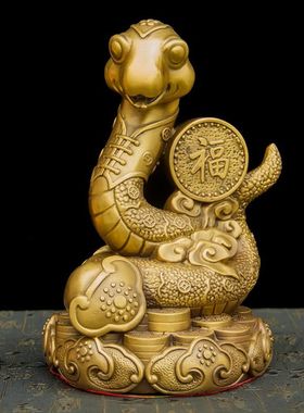 室内黄铜十二生肖摆件铜蛇招財补缺角