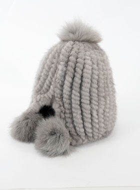 北欧传奇进口水貂毛三球编织帽NJ18-3QMZ