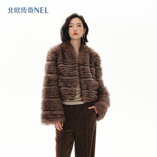外套女冬AJ2 棕色狐狸毛皮草奶呼呼轻盈短款 李艺佳Joy