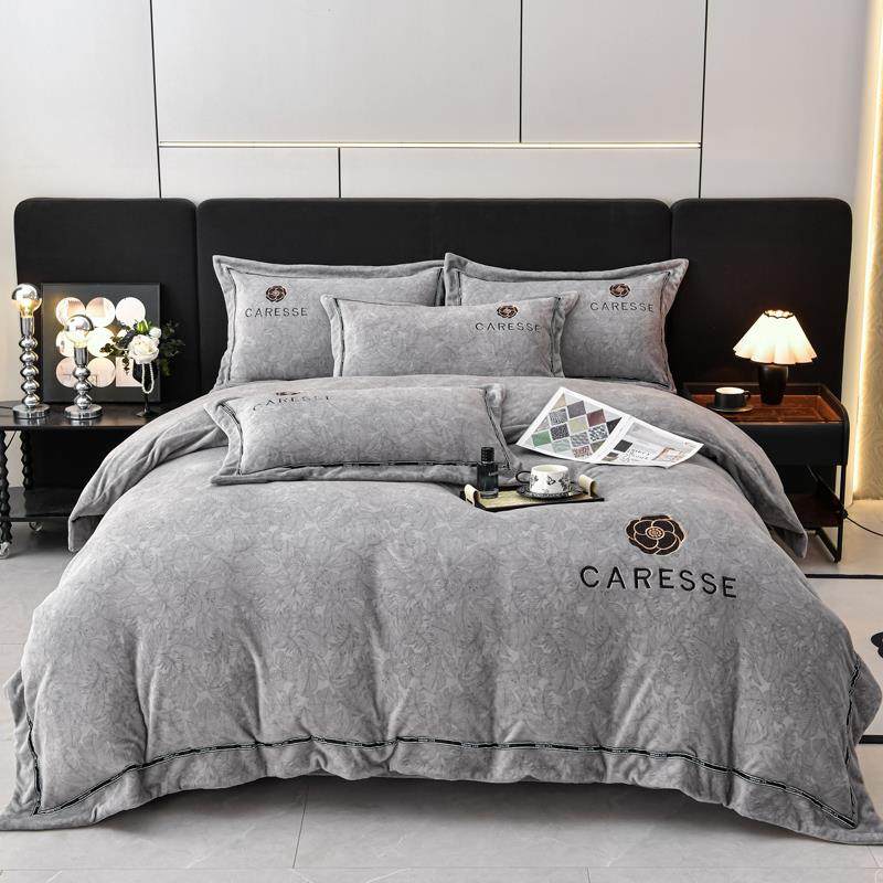出口高克重床上四件套冬季双面加绒加厚被套牛奶绒珊瑚绒耐脏床单