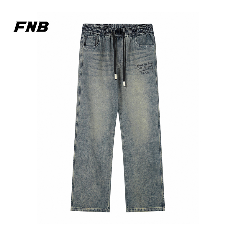 FNB直筒阔腿裤高街英文字母长裤嘻哈美式风牛仔裤原创潮牌男女款