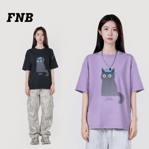 美国FNB潮牌卡通小猫宽松短袖T恤