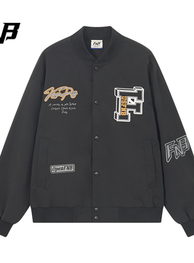 FNB美式复古风棒球夹克男女款秋季新款字母印花刺绣开衫外套重磅