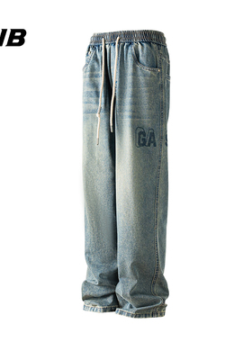 FNB美式潮牌新款宽松直筒牛仔裤字母印花休闲时尚百搭简约情侣款