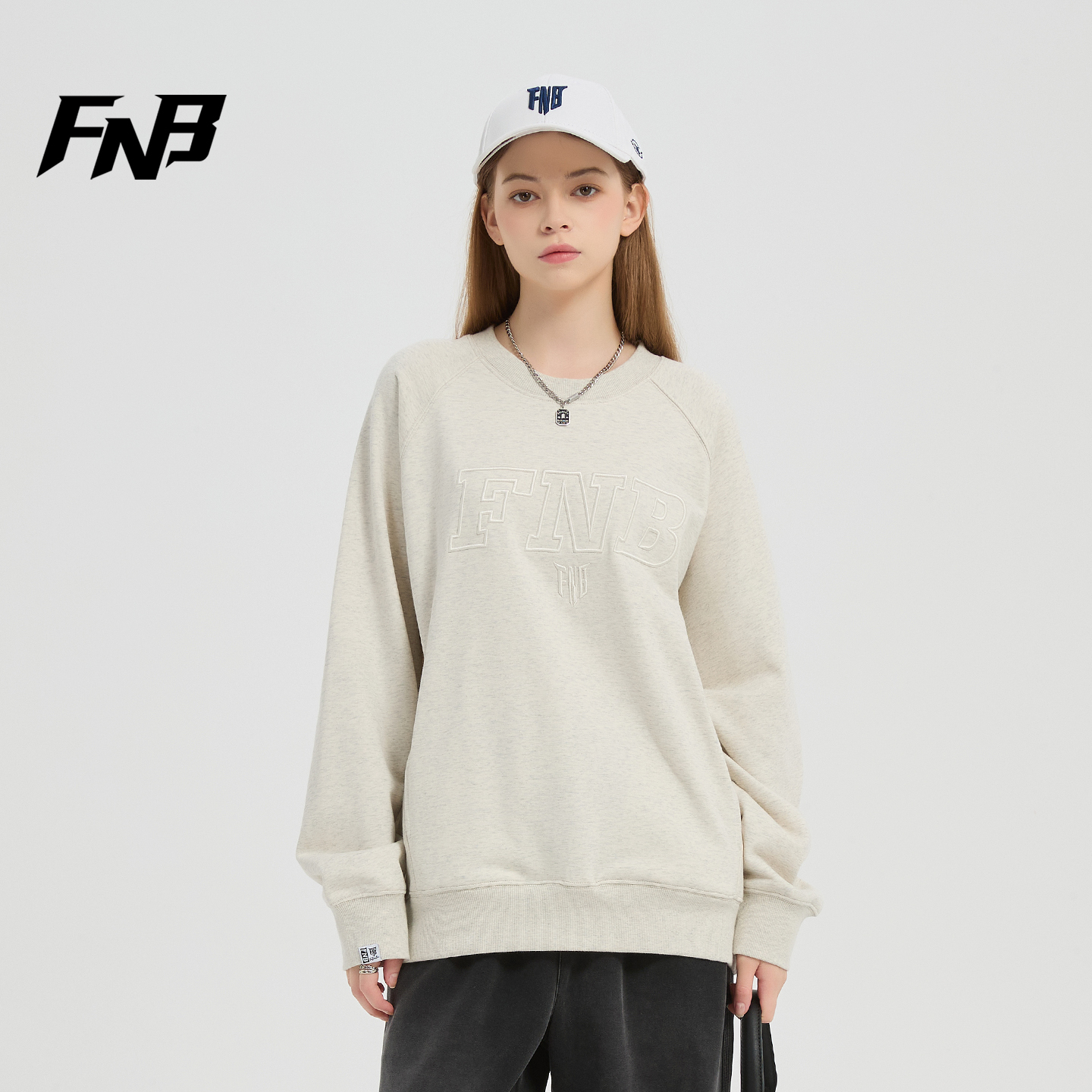 FNB美式潮牌圆领卫衣男女同款秋冬运动宽松轻奢字母刺绣长袖上衣