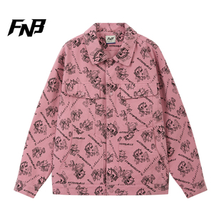 FNB美式 夹克 潮牌卡通植绒印花牛仔外套男女情侣宽松嘻哈秋冬衬衫