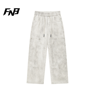 FNB美式风宽松阔腿牛仔裤男女休闲抽绳工装垂感直筒高街长裤潮牌