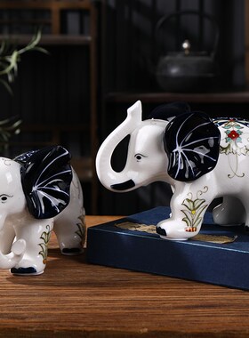手绘冰裂陶瓷大象摆件轻奢客厅电视柜酒柜装饰品乔迁礼品结婚礼物