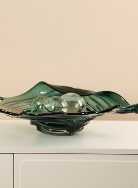 玻璃卷边海螺水果盘轻奢摆件客厅样板间售楼处桌面糖果干果收纳盘