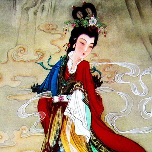 新品人物神像画碧霞元o君卷轴画泰山奶奶挂画复古天仙玉女画客厅