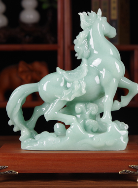 极速招财玉石马摆件前程似锦生肖马新中I式客厅酒柜玄关装饰办公
