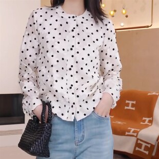 大码 时尚 设计感黑色波点q衬衫 新款 气质显瘦百搭长 女2025夏季 新品