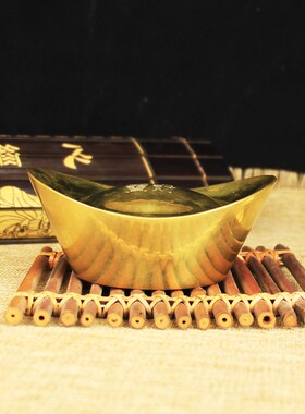 新品实心铜元宝小金元宝仿真大元宝D摆件铜金条聚宝盆金锭子道具