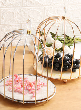 极速时尚创意摆h件鸟笼果盘简约家用零食盘糖果盘欧式多层金属点