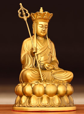 新品铜地b藏王摆件纯铜地藏菩萨佛像家居佛堂供养小号九华山地藏