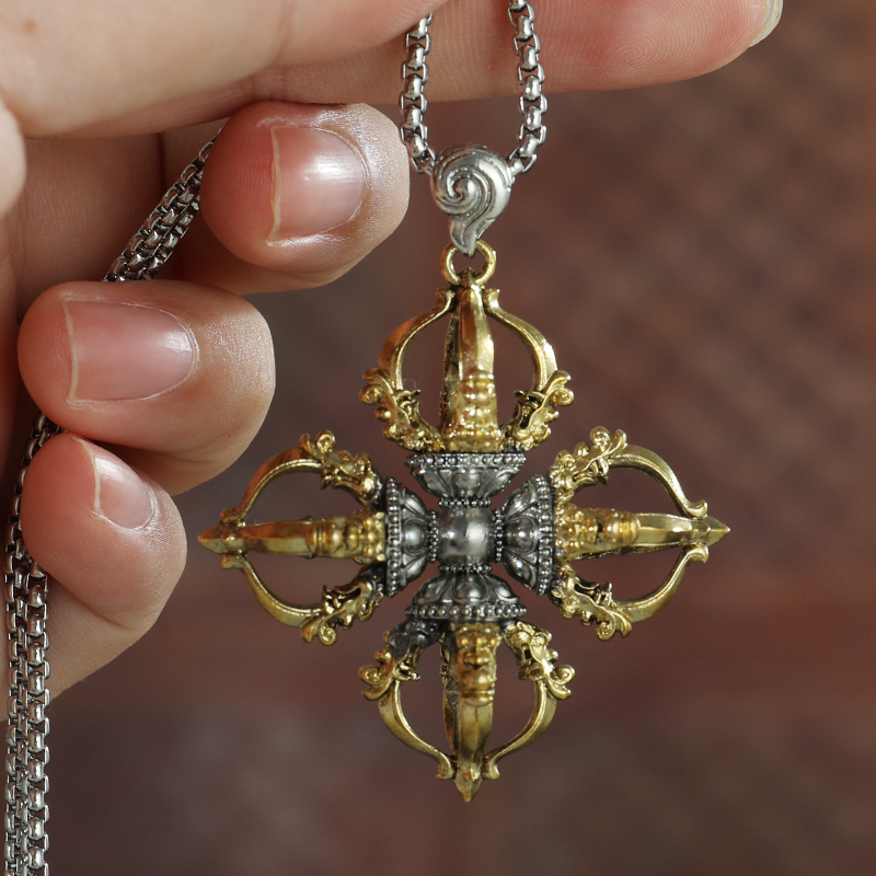 极速藏式黄铜f尼泊尔普巴十字金刚杵吊坠头钥匙扣挂件秽迹金刚项