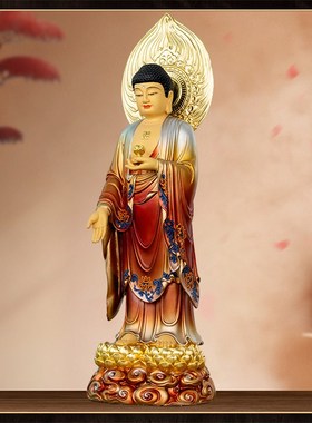 极速纯铜彩绘西方三圣佛像家用供奉观F音菩萨阿弥陀佛大势至菩萨