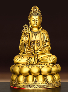 新品纯铜观音菩萨摆件家用佛堂门店装G饰品佛像坐莲观世音娘娘柳