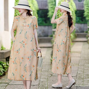 中老年妈妈气质Y洋气大码 新品 女夏季 盘扣碎花连衣裙新款 国 新中式