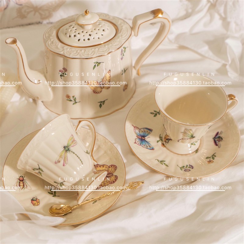 自留欧单法式复古优雅描金陶瓷水果花草茶咖啡杯碟壶下午茶具家用