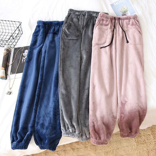 秋冬季情侣法兰绒睡裤2024年新款加绒加厚男女士收口家居厚休闲裤