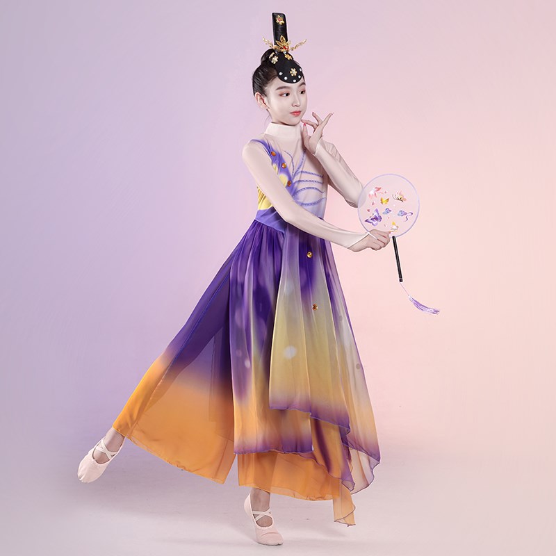 元旦新款古典舞演出服女飘逸十八幻蝶梦蝶飞儿童扇子舞艺考舞蹈服