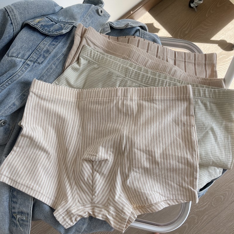 燕麦色系纯棉男士内裤中腰透气舒适好穿四角裤条纹简约加大码短裤