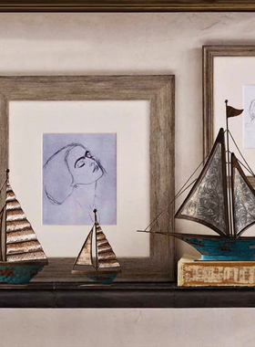 复古铁艺帆船模型一帆风顺办公室轻奢摆件客厅家居装饰品桌面摆设