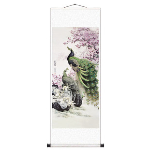 国画丹凤朝阳花鸟凤凰图孔雀图 丝绸卷轴挂画卧室客厅装饰已装裱