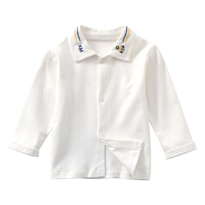男童白色t恤长袖纯棉a类翻领婴儿上衣春秋内搭宝宝polo儿童打底衫