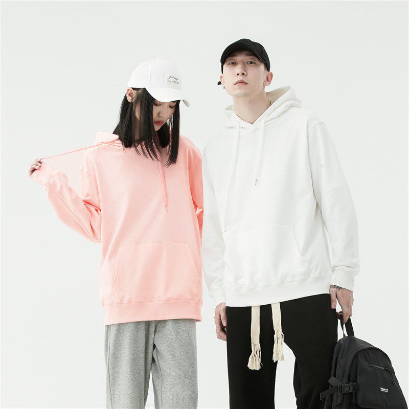 【小白家】秋季重磅300g纯棉连帽套头卫衣男女纯白色帽衫宽松内搭