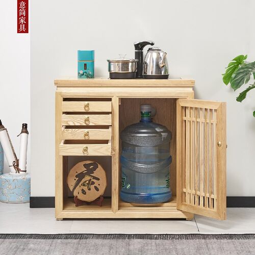 新中式茶水柜实木餐边柜家用客厅储物收纳置物架烧水壶一体小户型