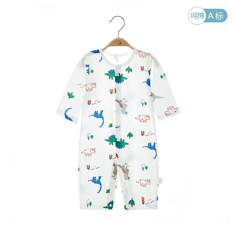 新生儿婴儿长袖连体衣女夏季空调服男宝宝睡衣薄款童纯棉透气卡通