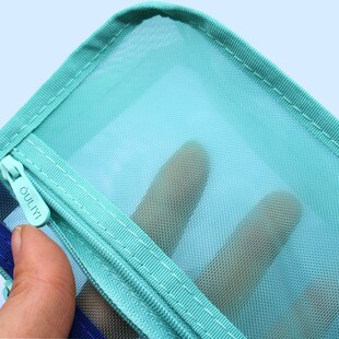 欧力益三角立体大容量双层笔袋学生用透明网纱袋方形手提铅笔袋迷