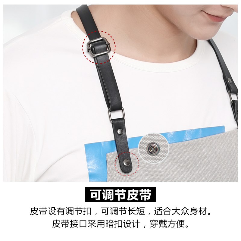 时尚新款围裙定制咖啡厅女花艺师酒吧网咖理发店牛仔布料工作服男