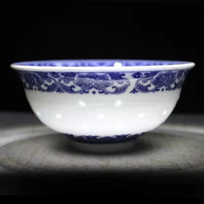 景德镇青花玲珑米饭碗 面碗米通瓷 釉下彩高温餐具