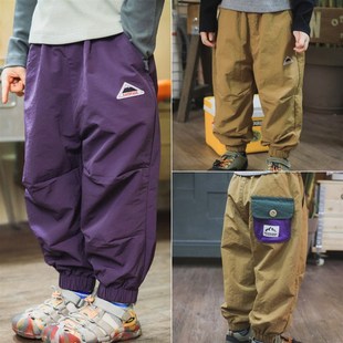 儿童裤子24秋新品男女童山系户外撞色口袋长裤儿童束脚工装机能裤